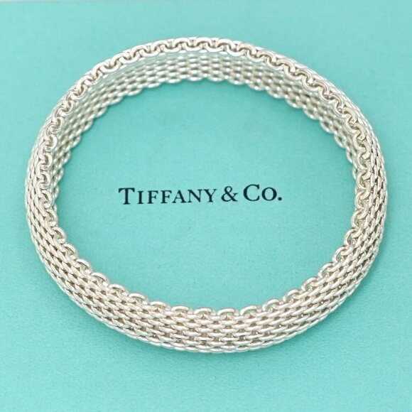 Tiffany & Co. Somerset Mesh Weave Bracelet 7.6" Silver 925 Auth w/Box #35176 - Picture 1 of 5